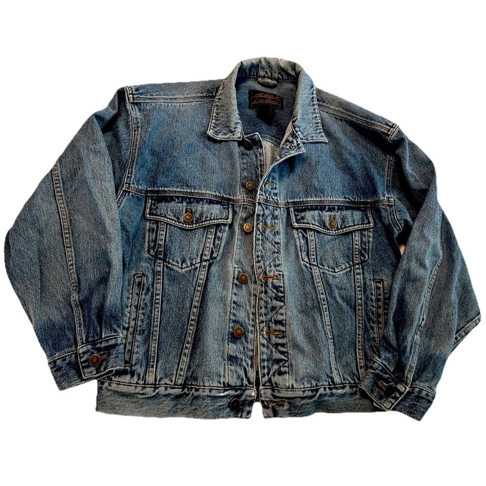 VTG Eddie Bauer Jacket Mens Medium Denim Medium Wash Pockets Jean Trucker Casual